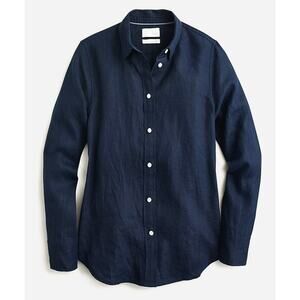 J. Crew Baird McNutt Irish Linen Women's Navy Long Sleeve Button Up, Size S, EUC
